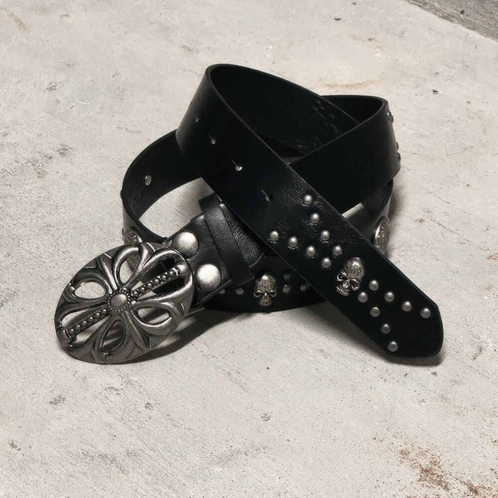 Bohemian Skeleton Belt – Punk Rock Y2K Rivet Silver Buckle